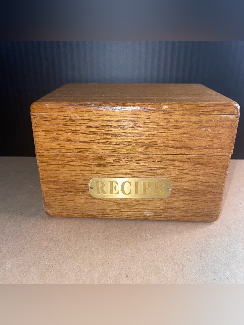 Wooden Recipe Box with Brass Plate - Brown